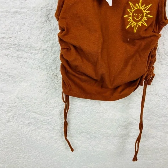 NWT MIGHTY FINE brown embroidered sun scrunched side stretch top size small - Picture 10 of 11